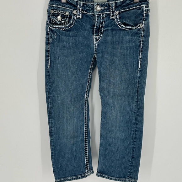 L.A. Idol Juniors Sz 5 Jean Capri Flap Pockets Blue Denim X7 - Picture 2 of 6